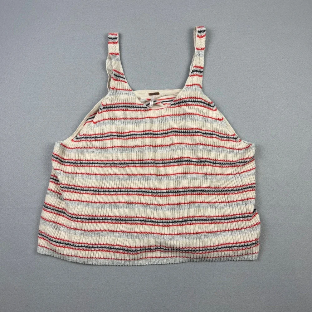 Free People Womens S Ivory Striped Sailor Tank Linen Rayon Knit Top Sleeveless